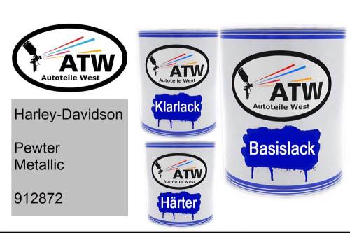 Harley-Davidson, Pewter Metallic, 912872: 1L Lackdose + 1L Klarlack + 500ml Härter - Set, von ATW Autoteile West.